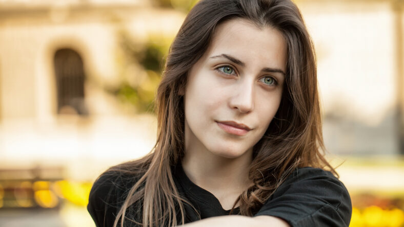 Portrait of a Pretty Woman with blue eyes