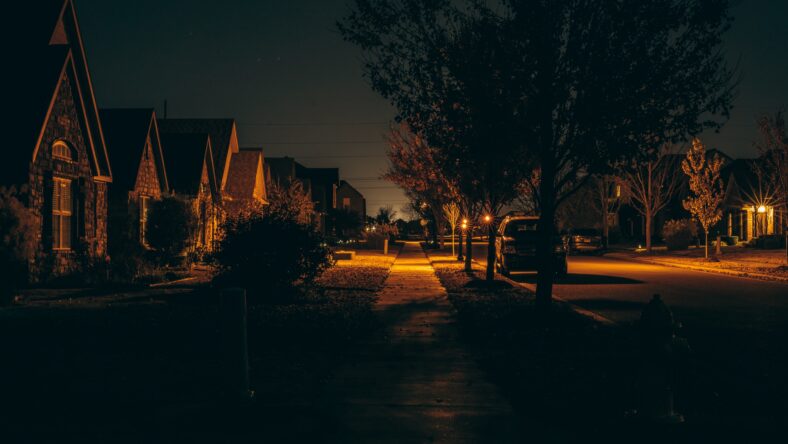 Residential Housing Neighborhood Street at Night in Bentonville Arkansas