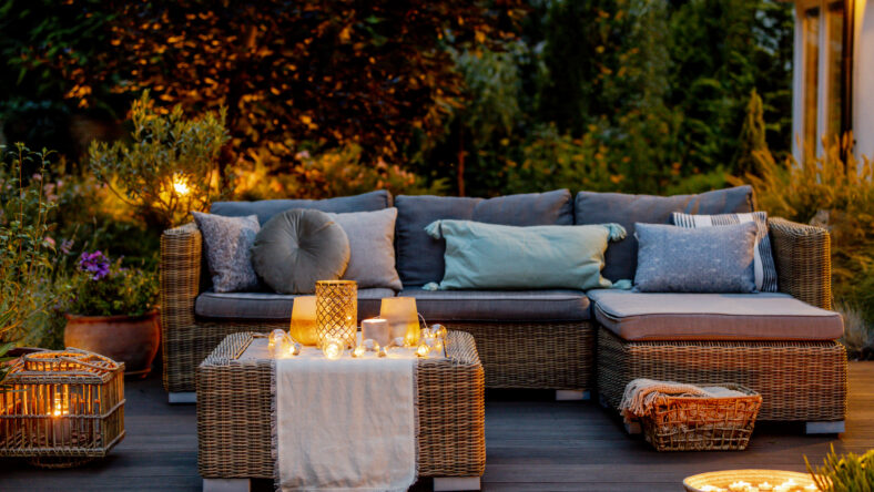 Cozy autumn evening on a modern designed terrace