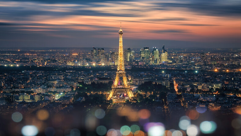 Paris city in the evening with the