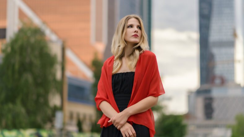 Outdoors portrait of beautiful young woman. Selective focus.
