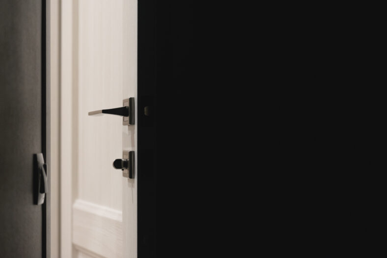 Light from an open door at night