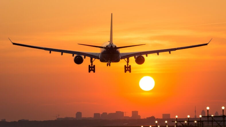 Passenger plane is landing during a wonderful