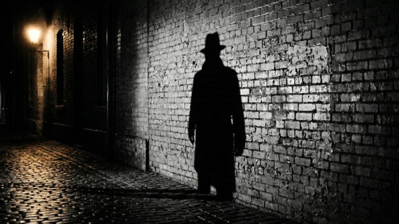 Mysterious Silhouette Man in Trench Coat in