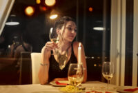 Elegantly-dressed woman sitting at a restaurant