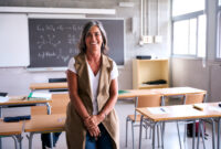 Portrait middle-aged female high school teacher looking