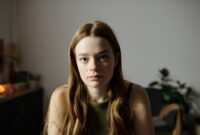 Portrait of young woman with long brown