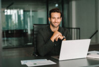 Happy portrait young European business man ceo