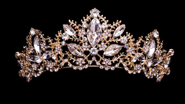 golden diadem with diamonds isolated on black