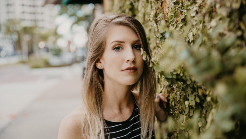 Cute Attractive Blonde Young Woman in Stripes