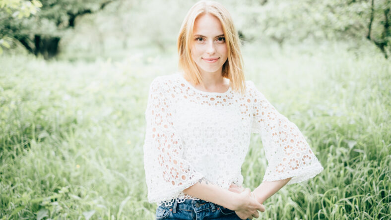 Beautiful attractive young woman posing in spring