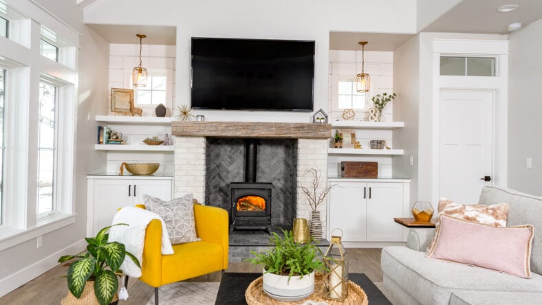 A family room in a modern farmhouse.