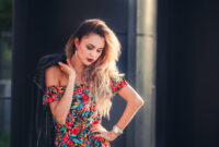 beautiful woman in a short skirt walking