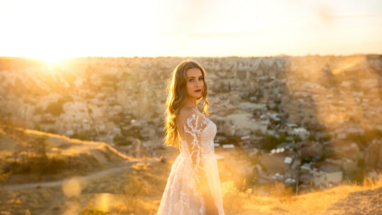 Beautiful girl posing in weeding dress
