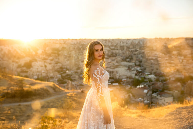Beautiful girl posing in weeding dress