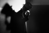 Shadowgraph of the man in black coat