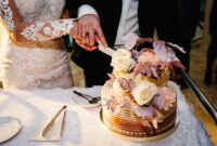 Bride and a groom is cutting their