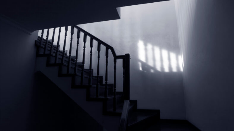 Scary dark stairs to the loft. Black