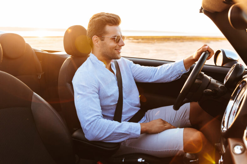 Photo of attractive caucasian man wearing sunglasses
