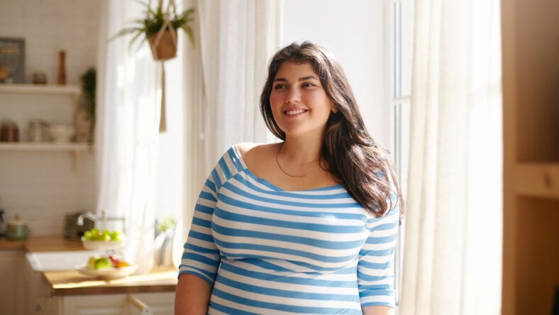 Beauty, bodypositivity, people and lifestyle concept. Indoor