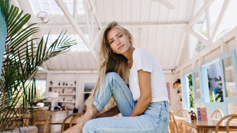 Gorgeous young woman with light hair posing
