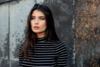 Horizontal view. Profile of a young beautiful