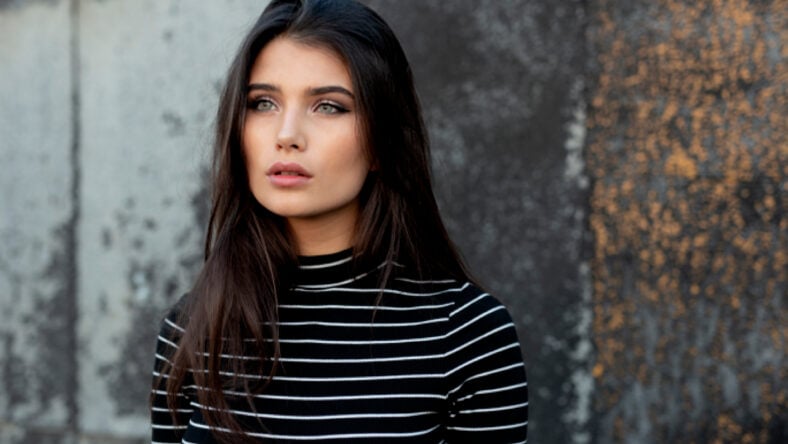 Horizontal view. Profile of a young beautiful