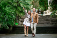 A happy couple in love walk in