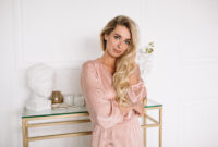 blonde girl in a pink dress