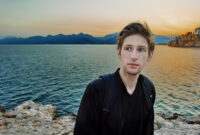 European tourist in Antalya near sea at