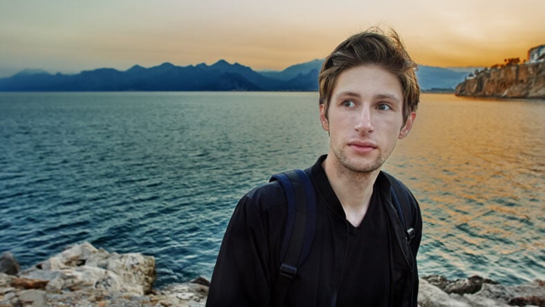 European tourist in Antalya near sea at