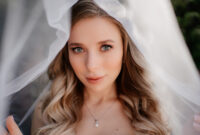 beautiful bride with long wavy hair under
