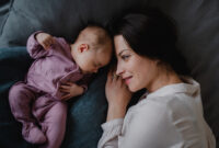 A top view of happy young mother