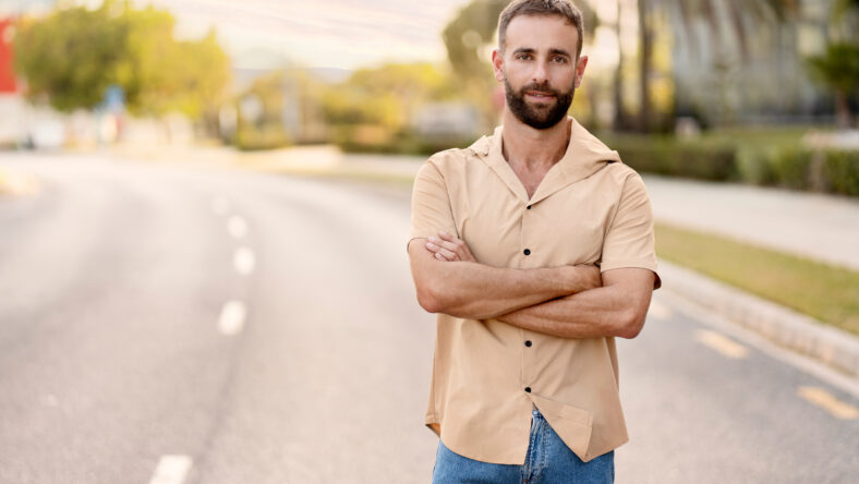 Portrait of handsome bearded latin man with