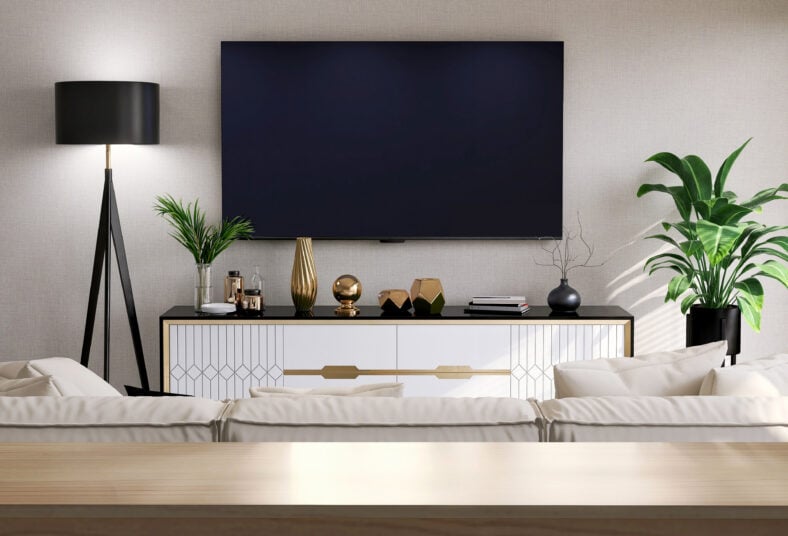 Wooden table top, countertop in modern, luxury