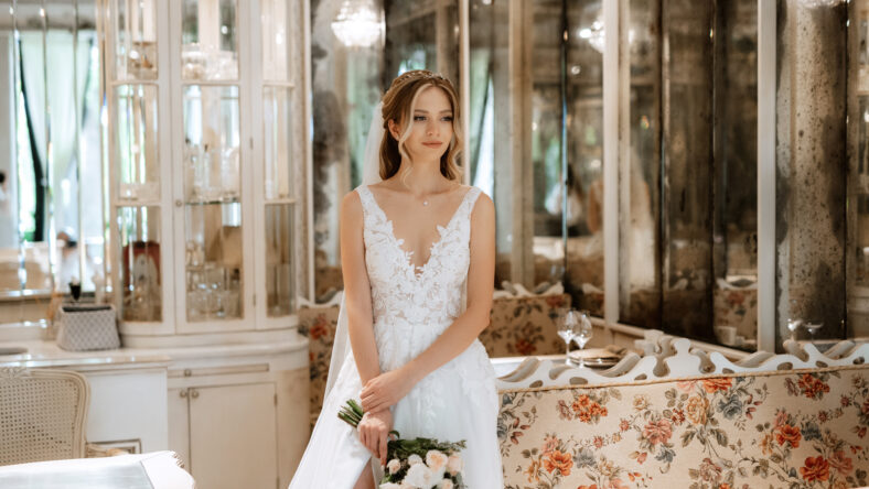 portrait of a bride in a white