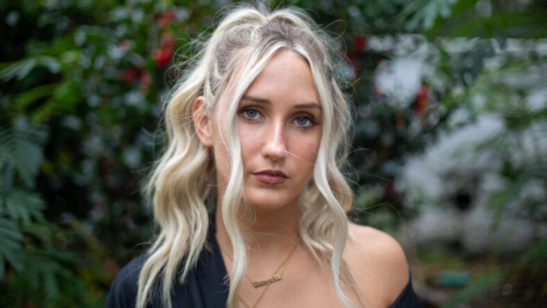 a portrait of a blonde woman