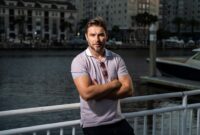 Portrait of handsome male model outdoor. Stylish