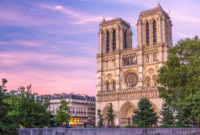 Front view of illuminated Notre Dame De