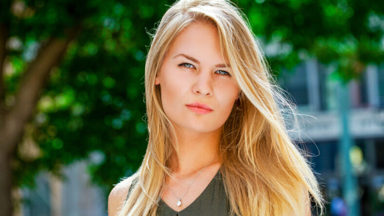 Close up Portrait, Young beautiful blonde woman