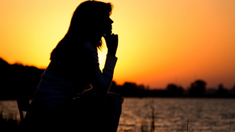 silhouette portrait of a beautiful young woman