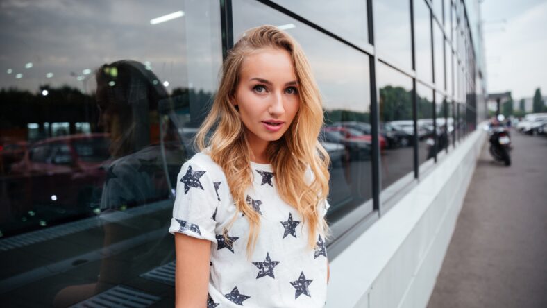Lovely young woman with long blonde hair