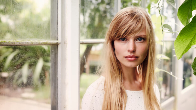Seriously stunning blond woman with blue eyes,