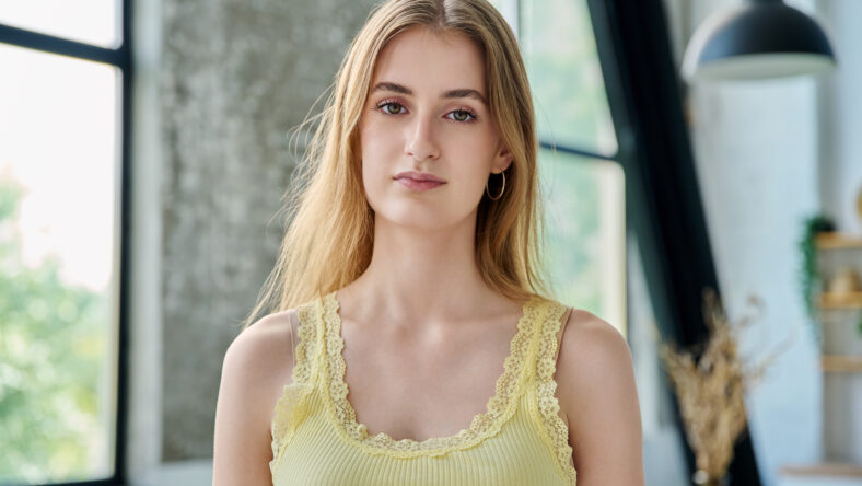 Headshot portrait young beautiful blonde female 18-20