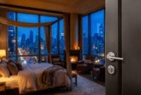 Slightly open door of luxury hotel room