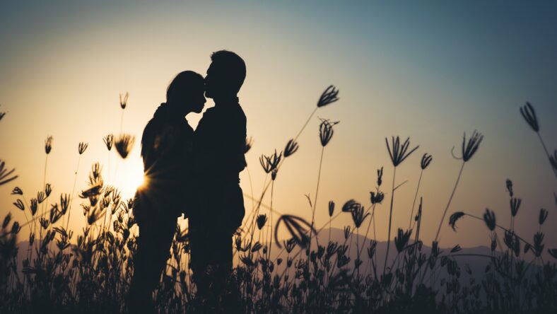 silhouette of Couple in love silhouette during sunset