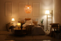 Interior of stylish bedroom with cozy bed,