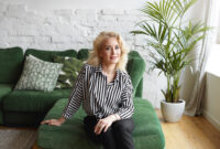 Fashionable senior blonde female model with stylish