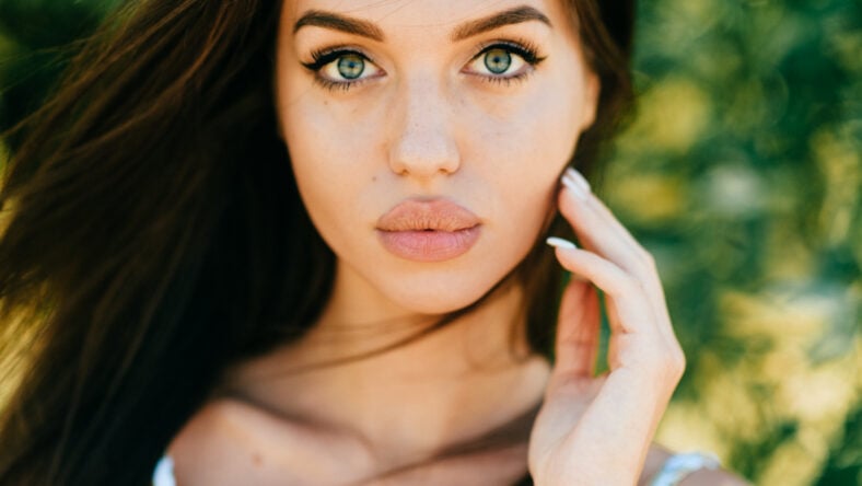 Closeup lifestyle portrait of celebrity female model.