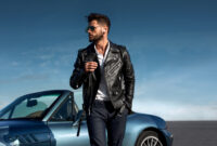 Successful, handsome man near the car.